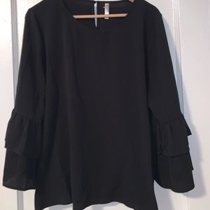 Black blouse with ruffled bell sleeves